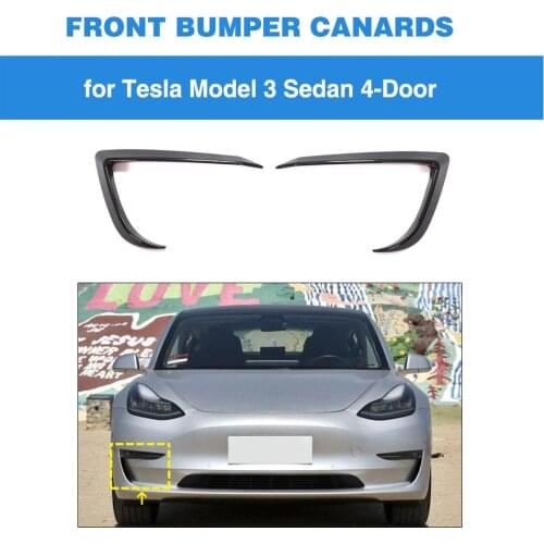 Auto Car Front Bumper Canards Splitters for Tesla Model 3 Sedan 4-Door 2016 - 2020 Car Front Bumper Canards Fins Carbon Fiber