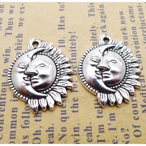 15 PCS/Lot 16mm*20mm smiling face Pendant Antique Silver Color Sun and Moon Charms For Jewelry Making DIY