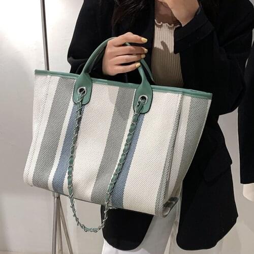 European and American Casual Ladies Chain Canvas Shoulder Bag 2021 New Fashion Messenger Bag Net Red Large-capacity Handbag