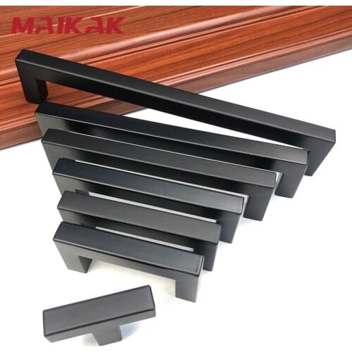 MAIKAK Modern Black Cabinet Handle Square Furniture Hardware Stainless Steel Kitchen Door Knobs Cupboard Wardrobe Drawer Pulls