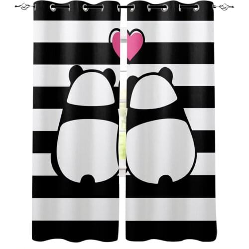 Black And White Stripes Panda Lover Curtains For Kitchen Bedroom Window Treatment Curtains for Living Room Drape Home Decoration