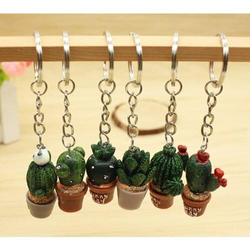 Resin Cute Green Panda Cacti Cactus Simulation Key Chains Key Rings Bag Accessories Gift For Friends 10pcs/lot
