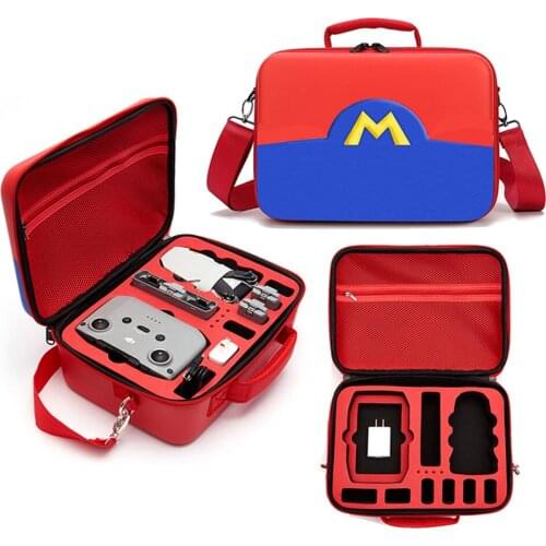 Mini 2 Mario Cute Cartoon Storage Bag Storing Large Space PU Leather+Hard EVA Material Protection Bag for DJI Mini 2 Accessories