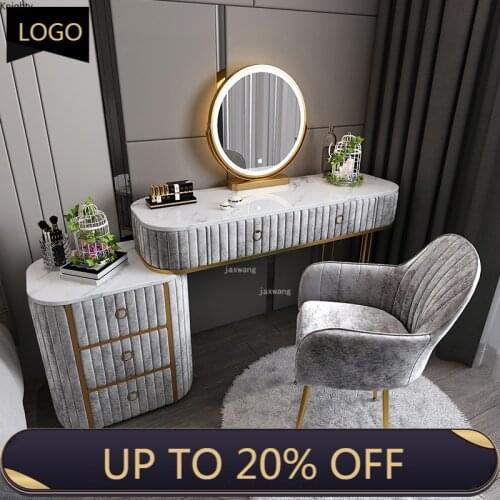 Light Luxury Marble Dressers Ins Modern Storage Cabinet Bedroom Furniture Princess Dressing Table Dressing Chair with Mirror