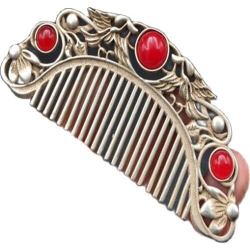 Tibetan Silver Miao Silver Comb silver jewelry inlaid with jade hand comb hairpin hairpin accessories