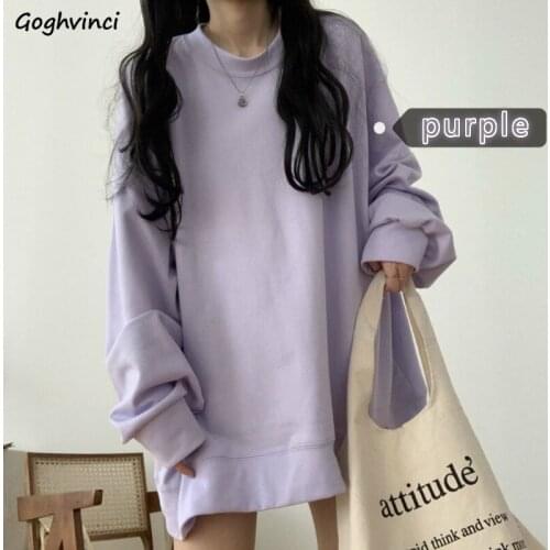 Solid Not Hat Hoodies Women O-neck Loose Streetwear Korean Style Students Tops Leisure Fashion Spring New Outwear Comfortable