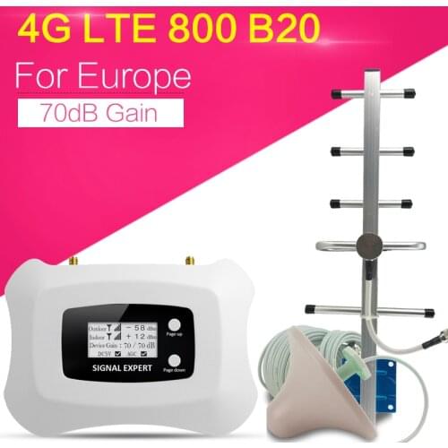 LCD Display 4G LTE 800mhz Cellular Signal Booster 70dB LTE Amplifier LTE Band 20 4G Internet Mobile Repeater Extender For Europe