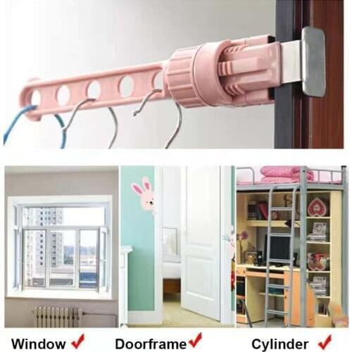 2pcs Foldable Retractable Clothes Rack Portable Clothes Dryer Window Frame Hanger Floor Indoor Travel Home Accessories