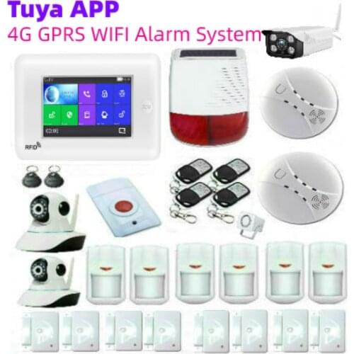 WIFI 3G 4G Alarm System Tuya App Control Home Security Motion Sensor Buglar Alarm 4.3Inch Full Touch Screen Panel Outdoor Camera