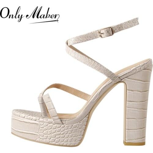 Onlymaker Platform Sandals Summer Women High Heels Shoes Flip Flops Ankle Buckle Crocodile Print Cross Band Open Toe Big Size