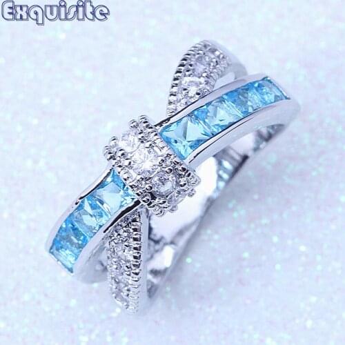 Charm Trendy for Women Finger Ring Female Sky Blue Cubic Zirconia Crystal Jewelry Wedding Engagement Rings A112