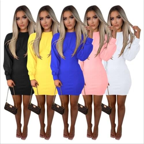 2021 New Spring Autumn Arrival Solid Color Long Sleeve Sheath Mini Dresses For Women Clothes Elegant OL Office Lady French Style