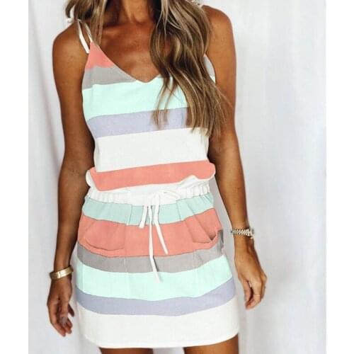Women Dress Sling Wide Striped Striped Vest Long Ladies Dress 2021 Summer Fashion Casual Outdoor Beach Comfy Female Wear New