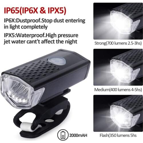 1pcs LED Bicycle Headlight Front Light Rear Light USB Rechargeable Waterproof Bicycle Light Rear Light Set