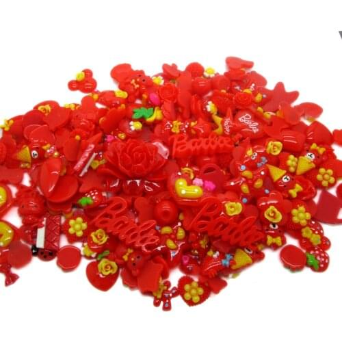 100Pcs Red Series Mixed Decoration Crafts Beads Frame Flatback Cabochon Scrapbook Kawaii DIY Embellishments Accessories