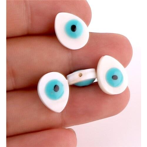 10x Tear Drop Natural Shell Loose Beads Enamel Blue Evil Eye Puka Cowrie Shell Beads for DIY Bracelet Jewelry Making 23167