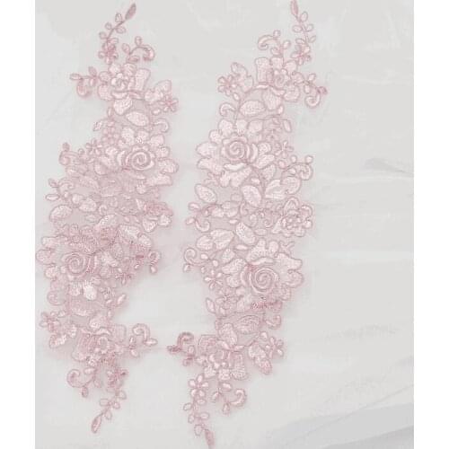 Hot Sale 32*10cm 2 Pieces/1 Pair High Quality White Pink Bridal Lace Fabric Venise Venice Lace Flower Motif Sewing Lace Applique