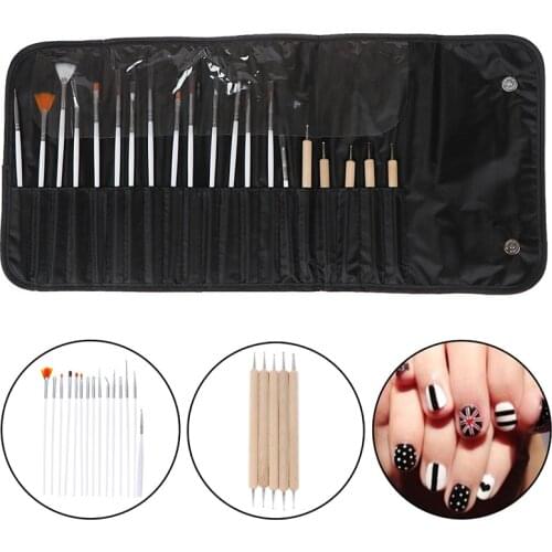 20 Pcs/Set Professional Painting Pen For False Nail Tips UV Nail Gel Polish + Pouch Bag Nail Art Decorations Brush Set Tools
