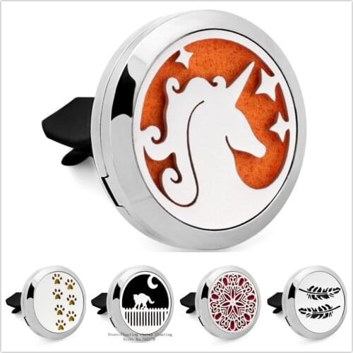 HG432-HG457 30mm Car Perfume Diffuser Locket 316L stainless steel Essential Oil Aroma locket clip Magnetic 10 Pads random