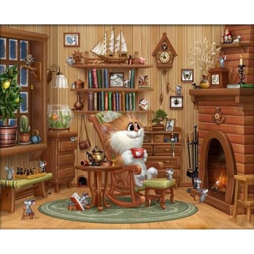 5D DIY diamond painting Cartoon Coffee cat Diamond Embroidery Full Cross Stitch Rhinestone Mosaic Home Decor Handmade Gift