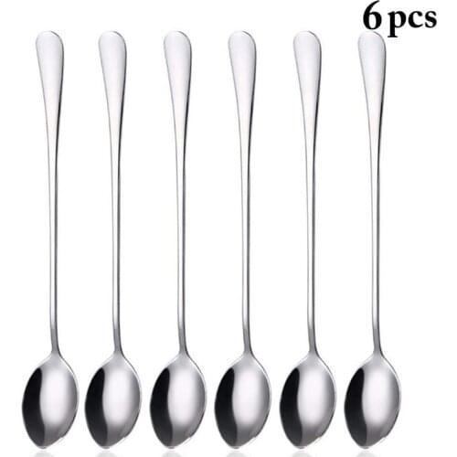 6 Pcs Stainless Steel Soup Spoon Silver Espresso Sugar Mixing Scoop Ice Cream Dessert Spoon Kitchen Dinnerware Sets Accessories