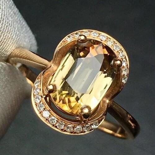 A916 Tourmaline Ring 18 K Gold Jewel Natural Yellow Tourmaline 2.5ct Gemstones Diamonds Female Rings for Women Fine Ring