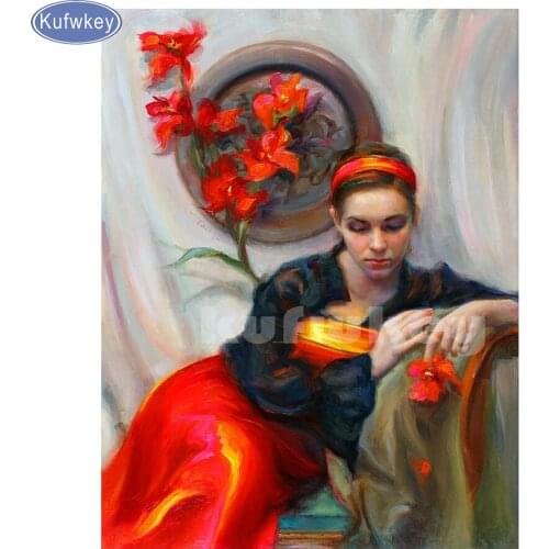New Drill 5D DIY diamond painting"woman in silk red dress"wall art cross stitch diamond cross stitch mosaic home decoration