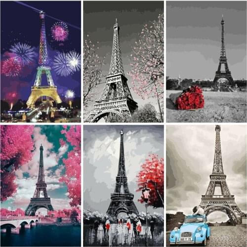 AZQSD Oil Painting By Numbers Tower DIY Paint By Number Canvas Painting Kits For Adults Home Decor 40x50cm