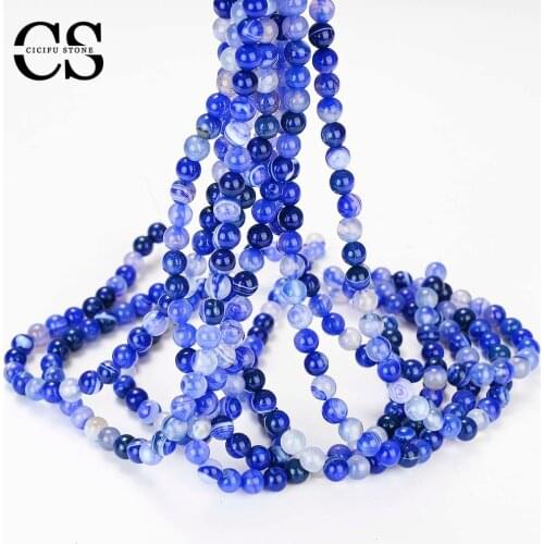 Blue White Agates Beads Natural Stone Beads Smooth Loose Bead for Jewelry Making DIY Bracelet Charm Accessories 4/6/8/10/12 MM
