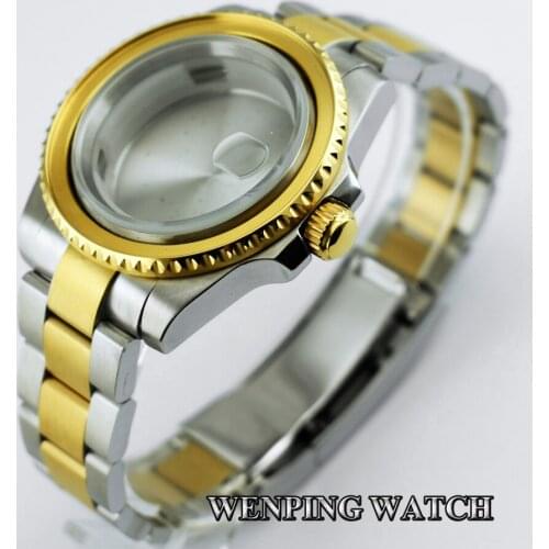 40mm gold watch case+1xbezel+1xsteel strap for ETA 2836,Miyota 8205 8215 82 Series Mingzhu DG2813/3804 movement