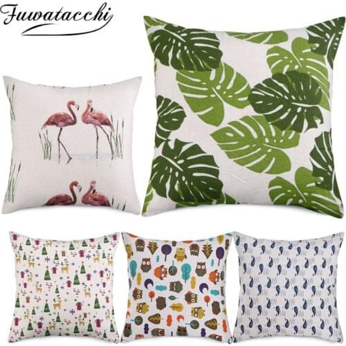 Fuwatacchi Line Palm Leaves Picture Cushion Cover Crane Animals Decorative Pillow Covers For Home Sofa Throw Pillowcases 45x45cm
