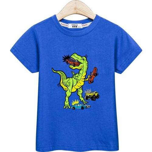 Dinosaur Wars kids tees casual summer t-shirt for boy short sleeve prints tops T-rex boys clothes O-neck cotton shirt kid tee