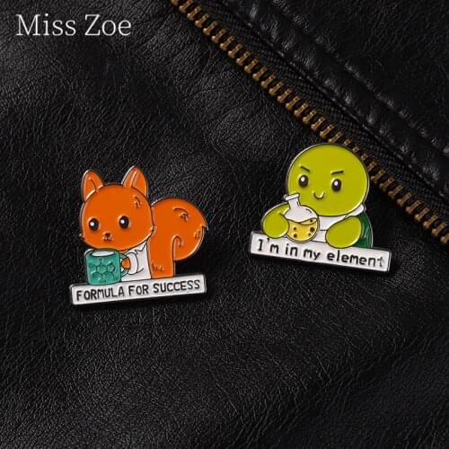 Cartoon Fox Tortoise Enamel Pin Brooches Dialogue Lapel Clothes Elements Of Success Bag Badge Gift For Friend Anime Fans Jewelry