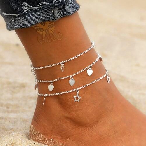 FNIO Bohemian Silver Color Anklet Bracelet On The Leg Fashion Female Anklets Barefoot For Women Leg Chain Beach Foot Jewely
