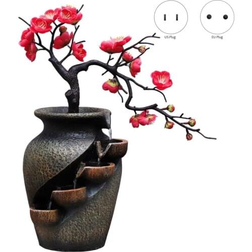 Home Garden Simulation Plant Vase Craft Resin Waterfall Fountain Indoor Desktop Flowing Water Landscape Ornament