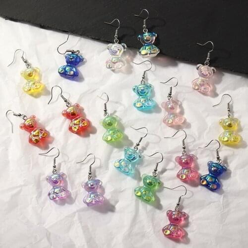 Ins Wind Earrings Bears Stud Earrings For Women Color Transparent Resin Earrings Accessories 2020 Trend