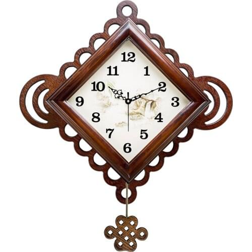 Chinese Wood Pendulum Wall Clocks Living Room Big Creative Wall Clock Silent Retro Quartz Reloj De Pared Home Decoration AA50ZB