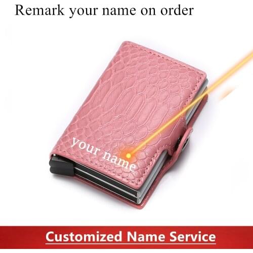 SEMORID Man Woman ID Credit Double Aluminium Shield RIFD Card Holders Snake Leather Wallet For Gift Girlfriend Friend or Family