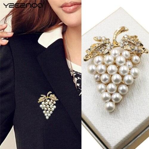 Crystal Grape Pearl Brooches For Women Cute Luxury Brooch Pin Fashion Jewelry Elegant Wedding Brooch Bouquet New Arrival