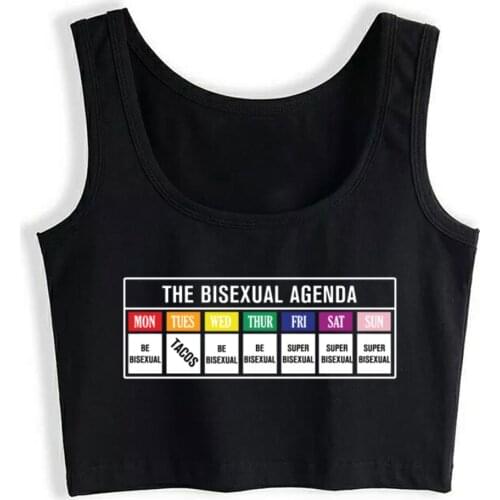 Crop Top Sport The Bisexual Agenda Fashion Black Print Tops Women