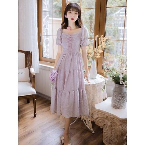 SWEETXUE Summer Womens Romantic Fairy Violet Flocking Dress Female