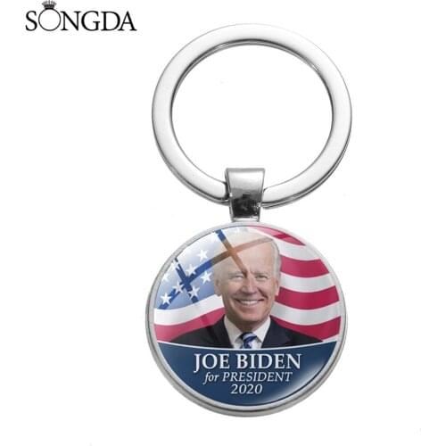 Fashion 2020 Joe Biden U.S. Presidential Election Keychain Round Glass Cabochon Chain Keychain For Women Men Jewelry
