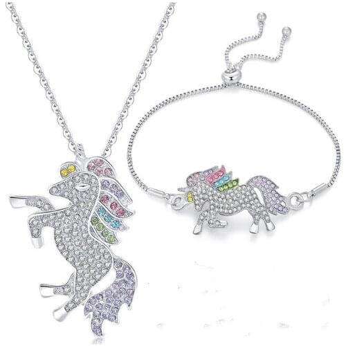 Fashion Unicorn Jewelry Set For Women Gift Bracelets & Bangles Statement Necklace Sets Vintage Silver Color