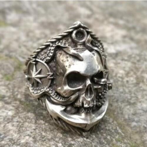 Gothic Mens Ring Silver Plated Demon Skull Ring Rock Party Locomotive Jewelry Gift