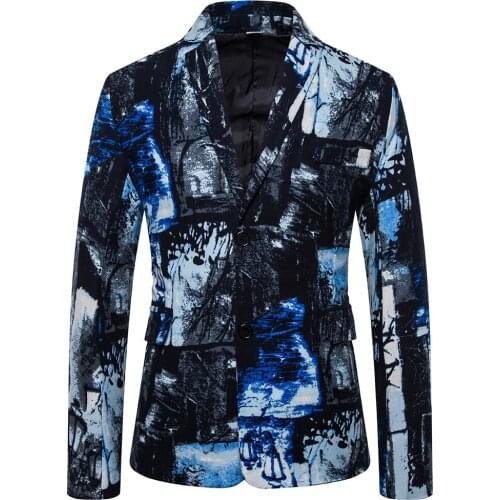 2019 New Fashion Men Two Button Blazer Slim Fit Blazer Print Mens Blazer Suit Jacket Party Single Breasted Suit Plus Size