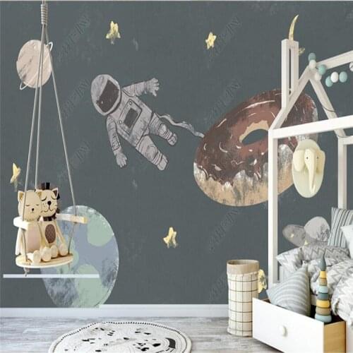 Nordic ins small fresh space universe wallpaper astronaut childrens room bedroom decoration background wall painting wallpaper