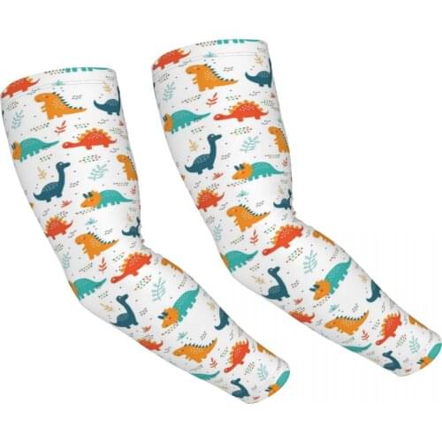 Unisex Cooling Arm Sleeves Cycling Run Fishing UV Sun Protection Women Cartoon Dinosaur Quick Dry Ice Silk Cool Arm Sleeves