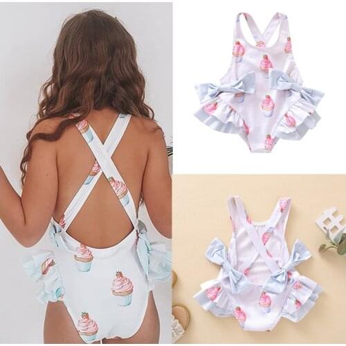 1-5 Years Girls Cute Swimsuit One-Piece Cupcake Printed Swimming Clothes Bikini Bathing Suit Children Beachwear For Baby Girls