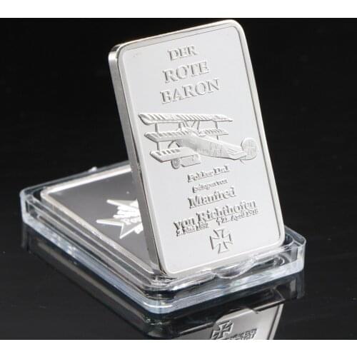 German Air Force Commemorative Coin Square Silver Plated Pilot Commemorative Coin Red Baron Coin Collectibles Home Decoration