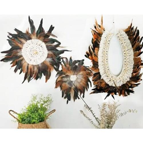 Boho Feather Wall Hanging Decoration Handmade Nordic Round Tapestry Bedroom Living Room Home Decoration